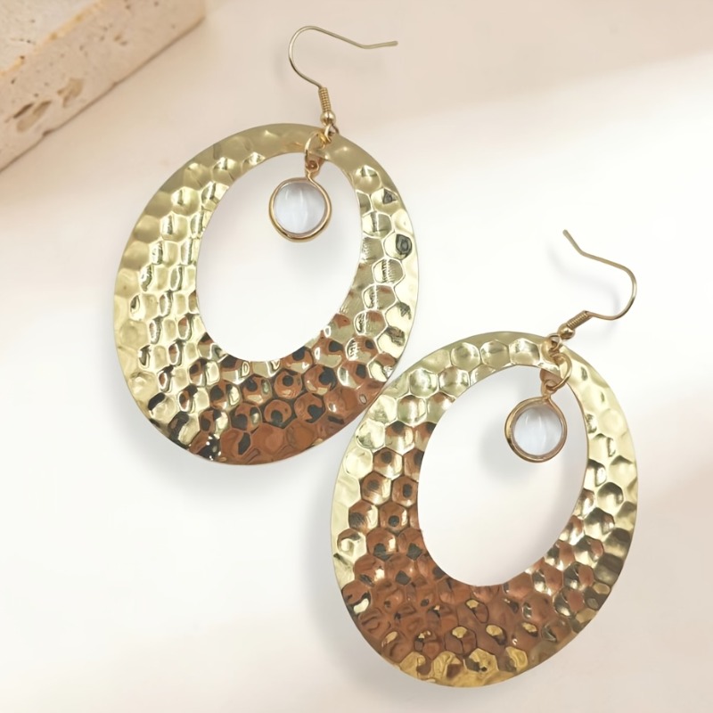 2pcs Bohemian Large Hammered Openwork Hoop Earrings, Retro Style